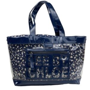 See by Chloe Navy and Beige Vinyl Tote